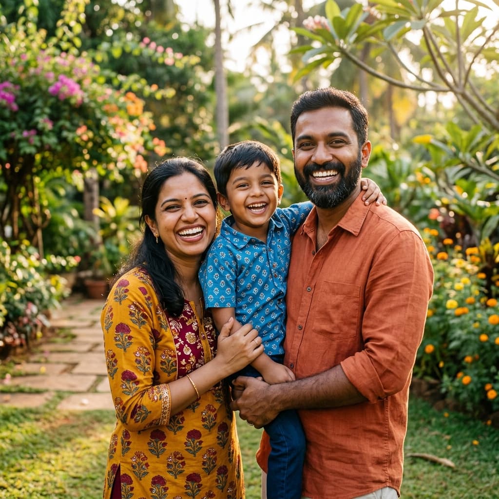 Happy Indian family smiling with healthy teeth